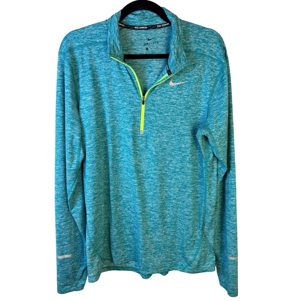 Nike Running Dri-FIT Quarter Zip Pullover Teal Heather Neon Yellow Mens Medium